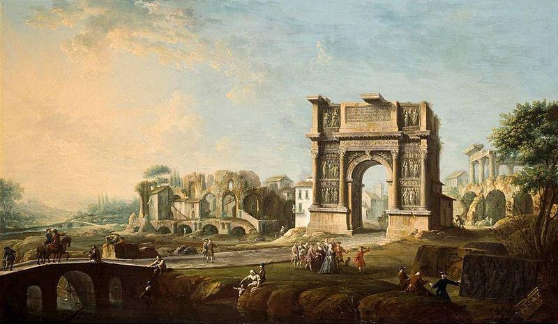 Antonio Joli The Arch of Trajan at Benevento oil on canvas painting by Antonio Joli.